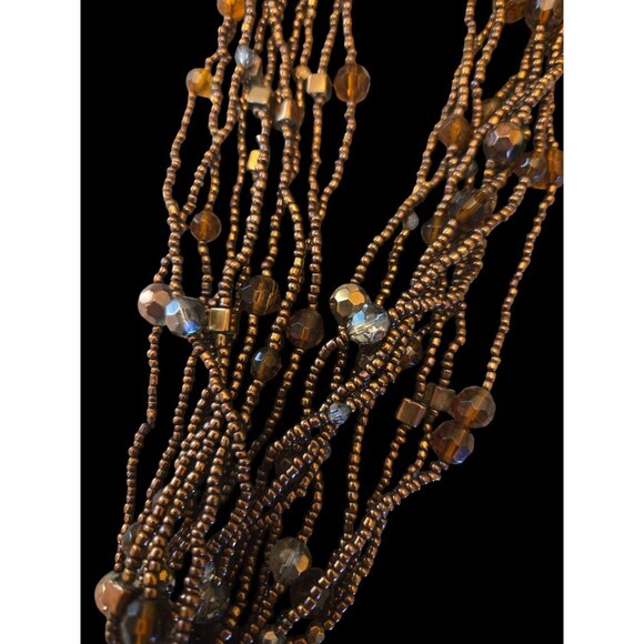 Multi-Strand Glass Bead Necklace With Bronze Swirl Pendant Art Glass Look - Picture 3 of 7